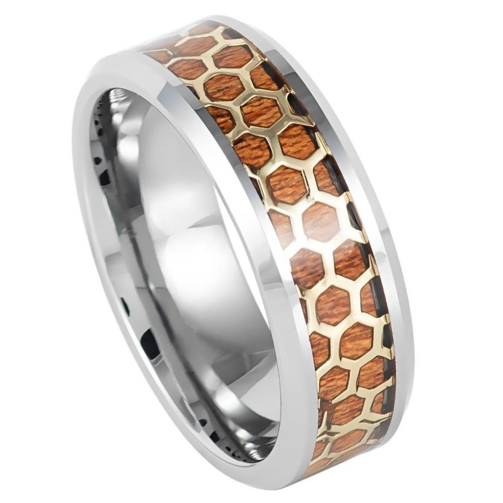 8MM HONEYCOMB CUT TUNGSTEN WEDDING BAND RING